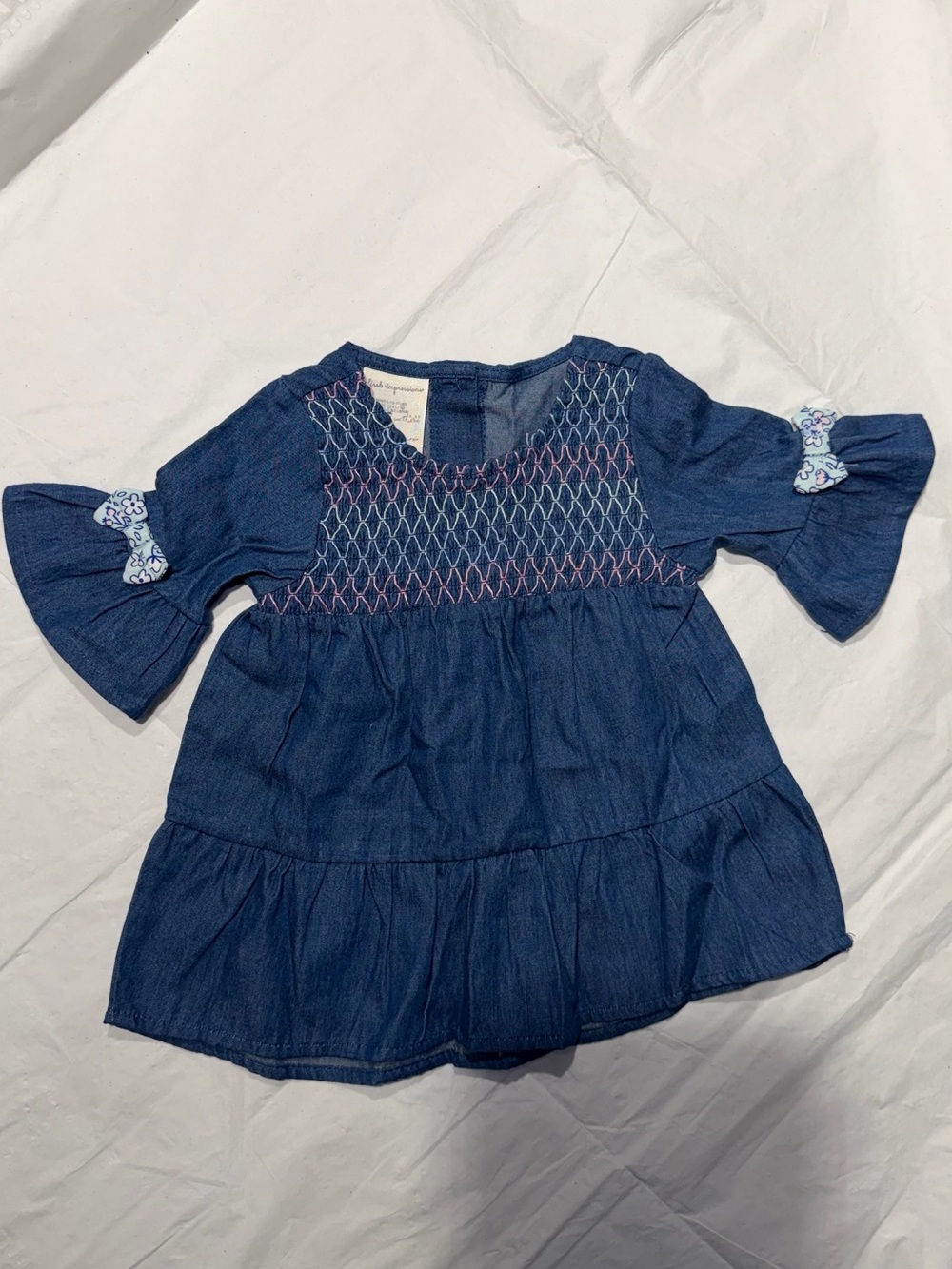 First Impressions Navy Blue Smocked Tiered Girls Dress